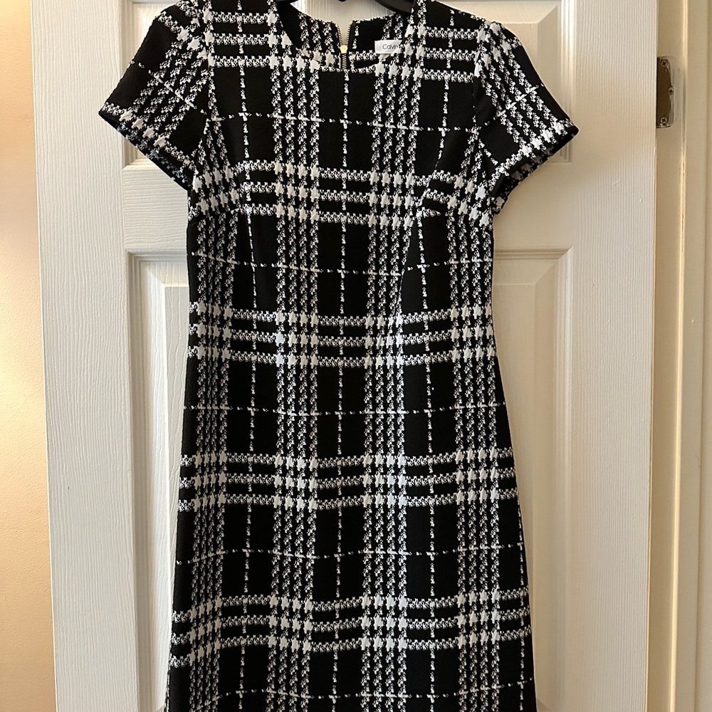 New! Calvin Klein Black and white plaid sheath dress. Size 4